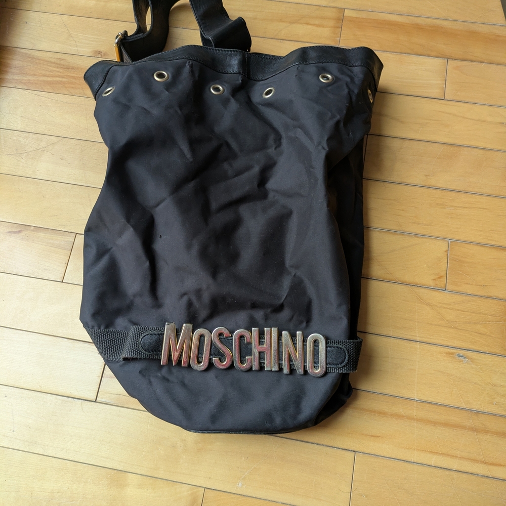 Moschino Black Tote with Gold Lettering 1990s